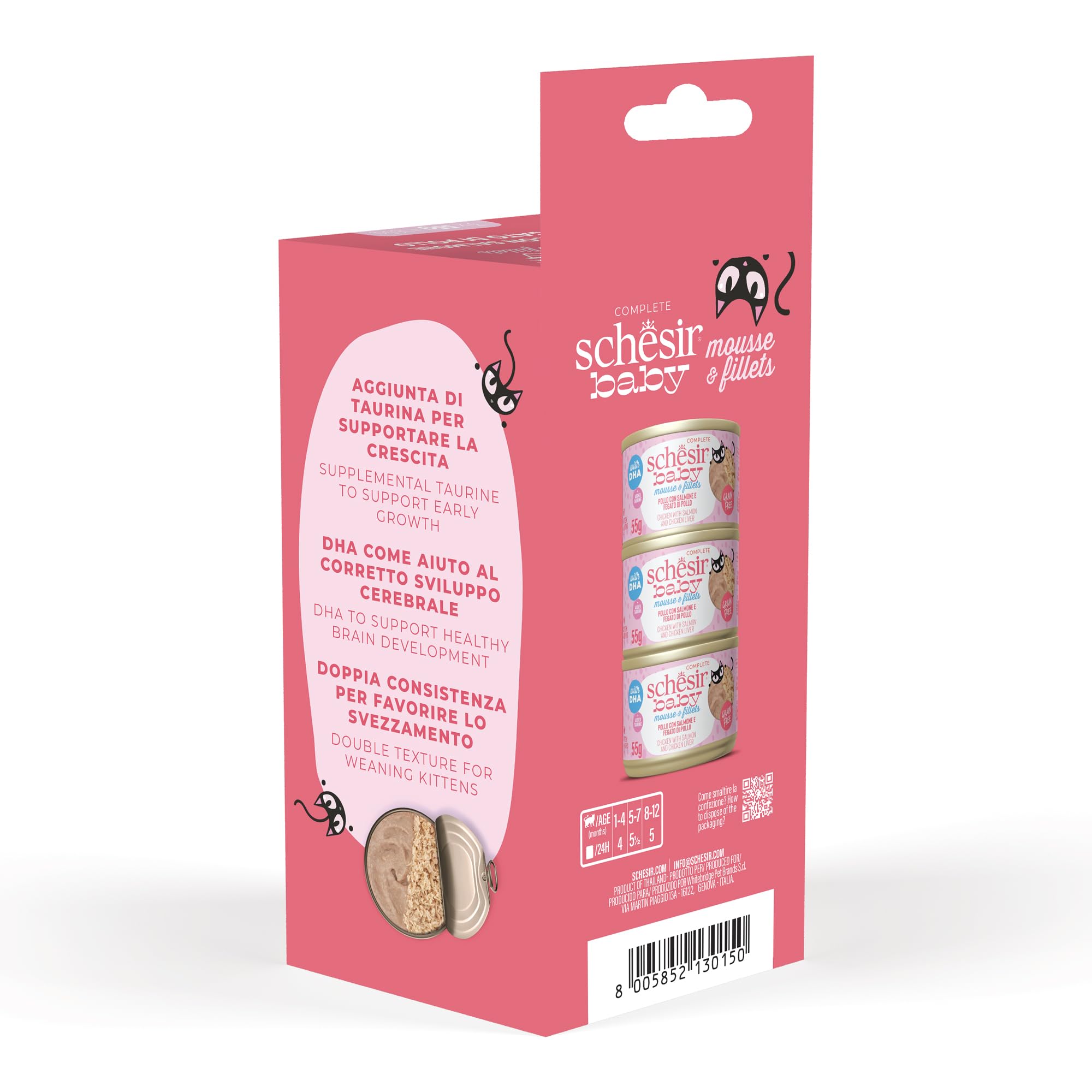 Schesir Baby, Filettes de Pollo Y Salmòn, Comida Humeda Completa para Gatitos (36 latas x 55g)