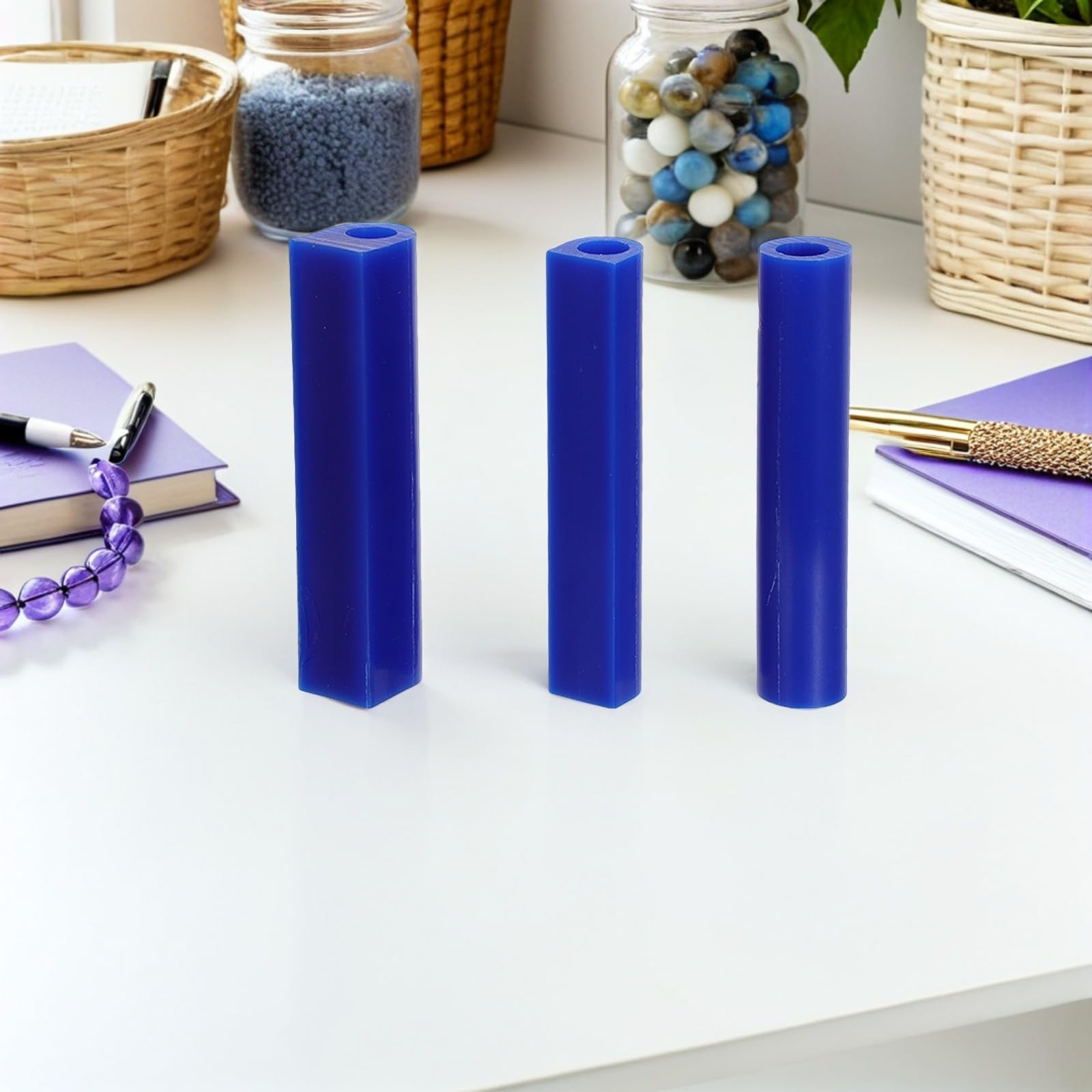 Angoily 7 Stück Schmuckwachsschnitzerei Wachsringgrößenmesser Blau Kohlenstoffstahl und Wachs für Ringmodelle und Schmuckgussformen Studio und Übung für Studenten und Hobbybastler