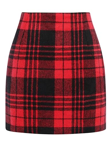 Womens High Waist Plaid Skirt Bodycon Pencil Wool Mini Skirts