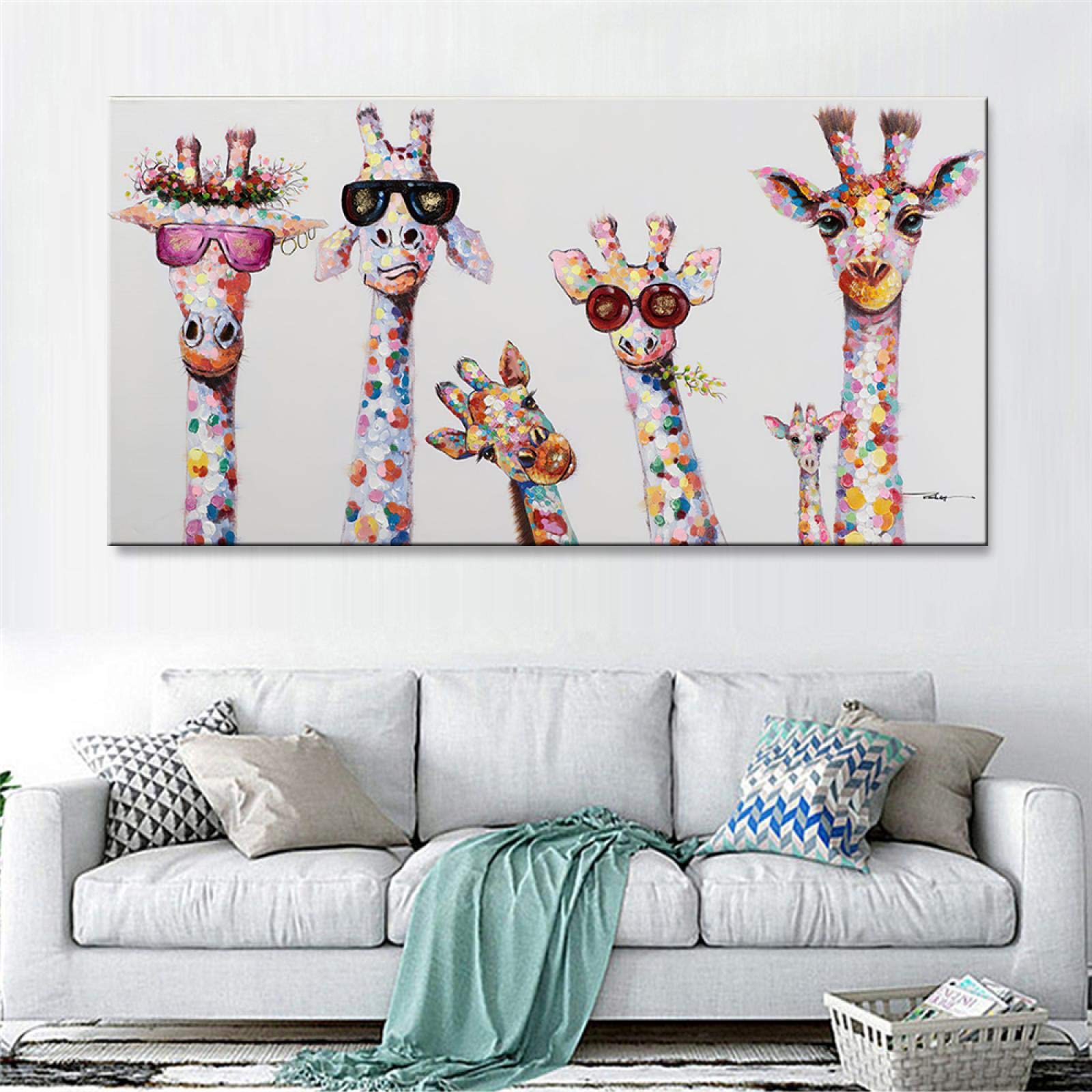 Yooyu Póster infantil con estampados de animales divertidos jirafa familia Graffiti arte lienzo pintura cuadro de arte de pared para habitación de niños hogar 90x185cm (35.4x72.3in) sin marco
