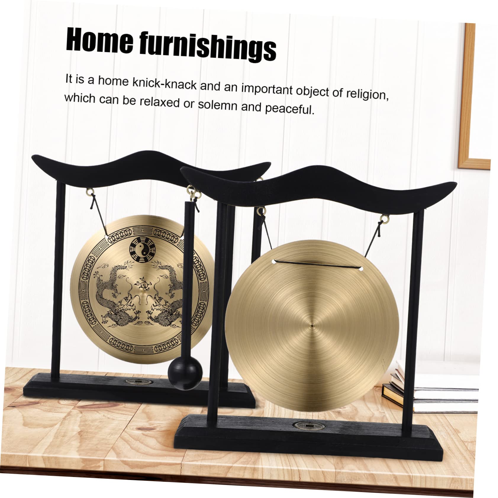 PRETYZOOM Gong De Escritorio Fengshui De Latón con Soporte Y Gong Colgante Chino Campana De Escritorio De Campana De Gong Asiática Tradicional para Decoración De La Oficina