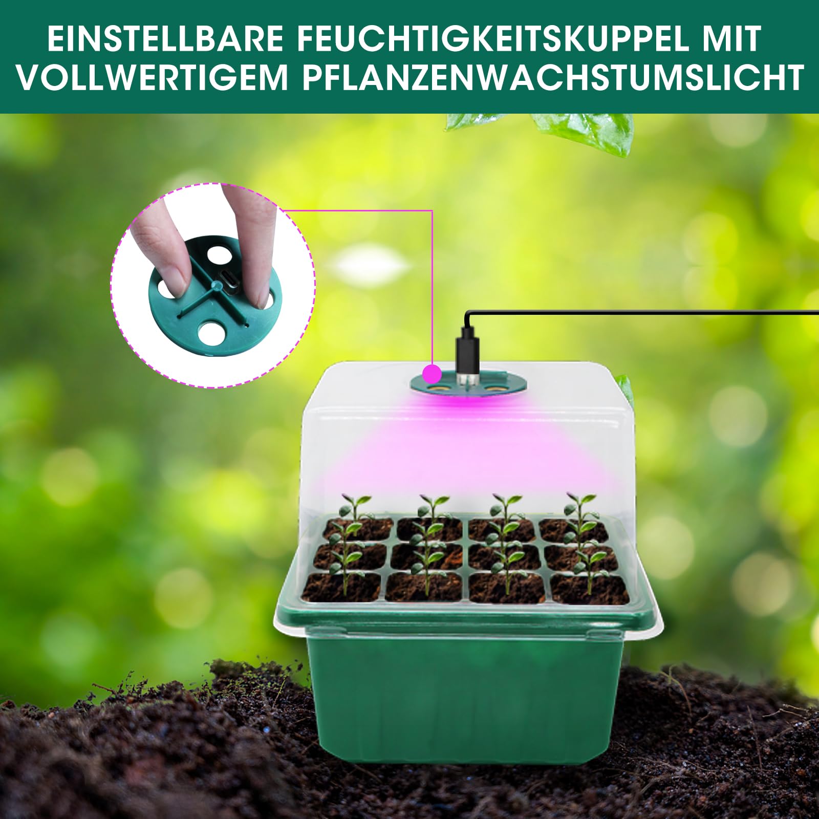 MYMULIKE 6 Stück Zimmergewächshaus Anzuchtkasten mit Pflanzenlampe, Selbstbewässernd Mini Gewächshaus Set, Wiederverwendbare Kunststoff-Keimschalen für den Beginn des Samenanbaus im Innenbereich