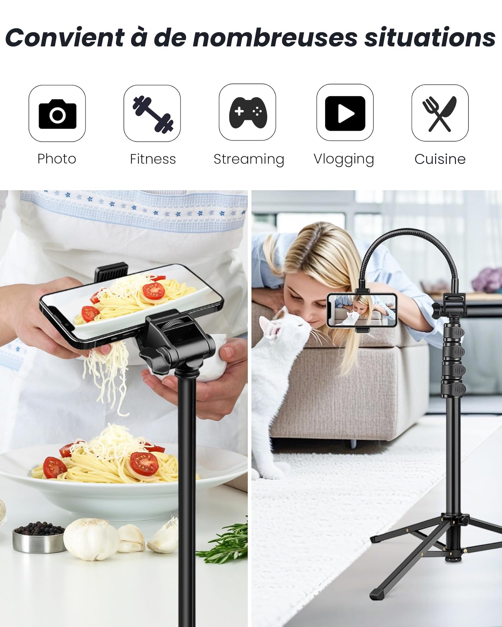 Victiv 197cm Haute Trépied Smartphone, Trépied Téléphone Flexible avec 25cm Col de Cygne Réglable, Selfie Trepied avec Télécommande pour iPhone17 16 15 Pro, Trepied Caméra en Aluminium pour Canon DSLR