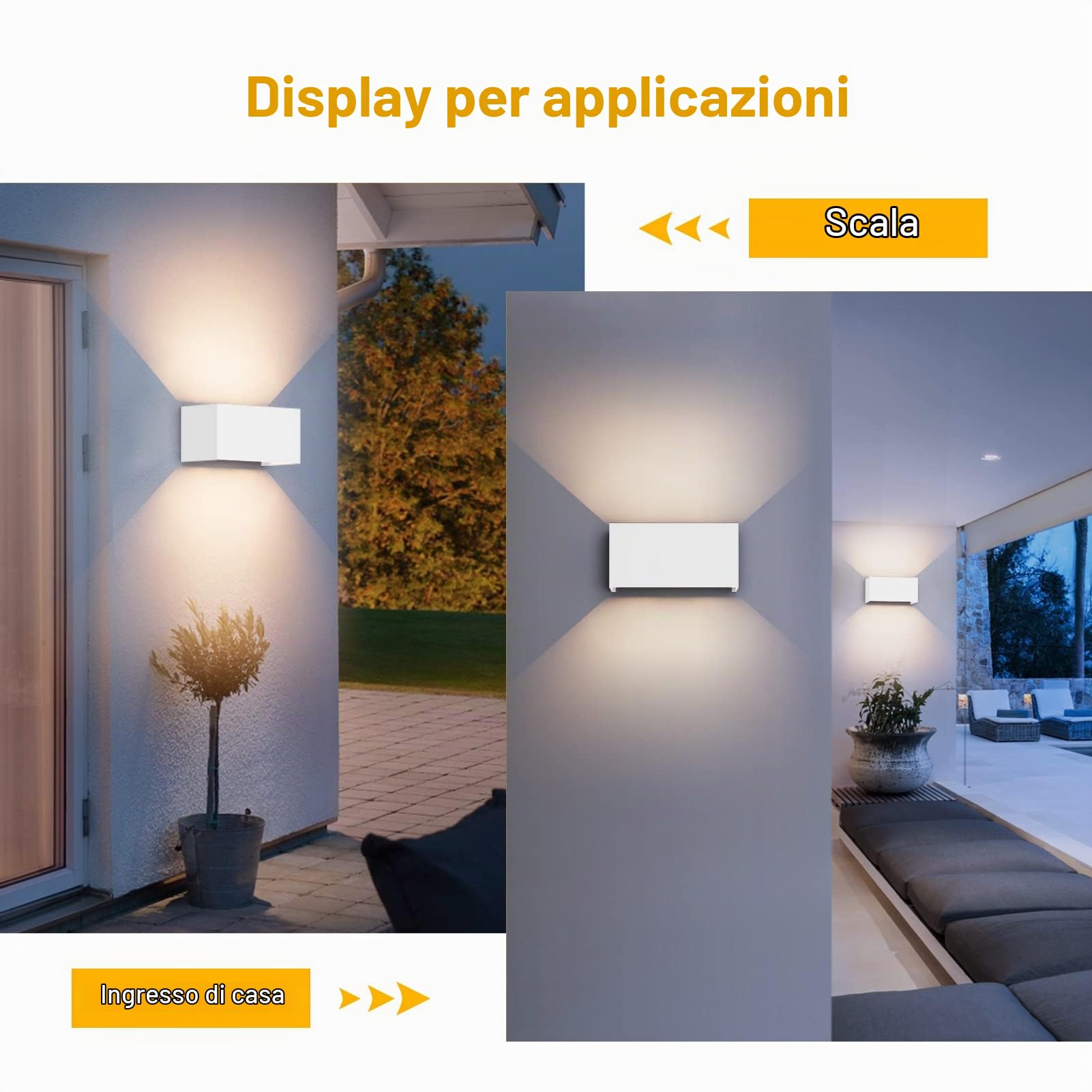 Klighten 2PCS Lampade da parete 24W Esterno/ Interno Moderno , lampada da esterno Bianco Caldo 3000K Applique da Parete, IP65 Impermeabile , Angolo del Fascio Regolabile Applique, Bianca