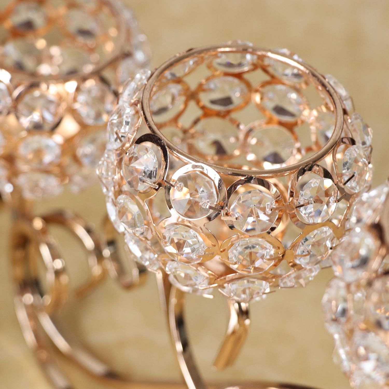 Candle Crystal Metal Candle Decorative Candle Holder Christmas Party Ornaments Decoration, Golden,Candle-Holder