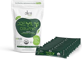 Olive Oil Packets - Olizzi Premium Organic Extra Virgin, New Harvest, Award Winning, Early Harvest, Cold Pressed, USDA Organic Certified, Single Serve, Mini, Salad Dressing To Go, Individual, Travel Size, 10 Single Use Packs (0.34 Fl Oz / Unit)