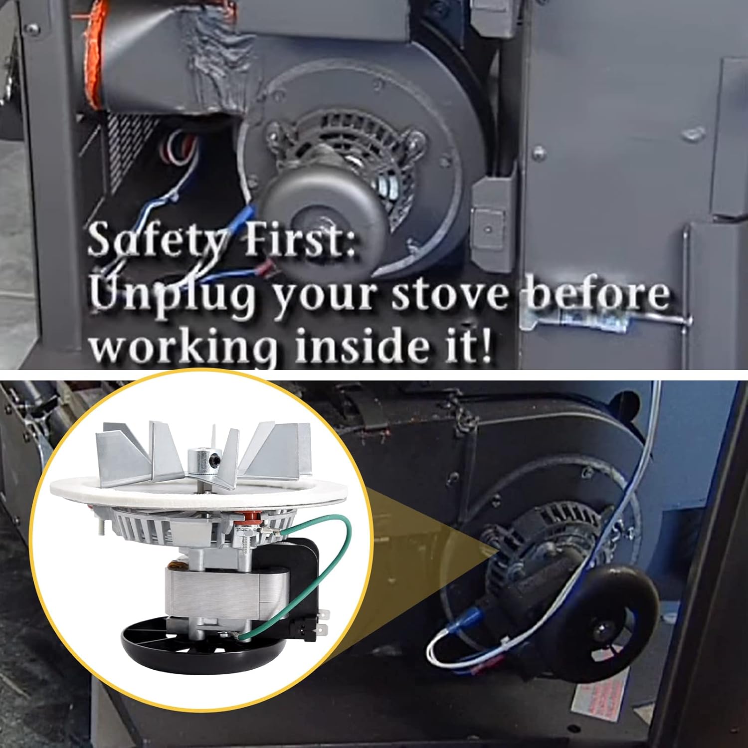 Adviace Replacement 812-3381 Exhaust Combustion Blower Motor & SRV230-1290 High Limit Switch for Quadrafire Classic Bay CB1200i Insert Pellet Stoves and Heatilator Eco Choice CAB50, PS50 Pellet Stove.
