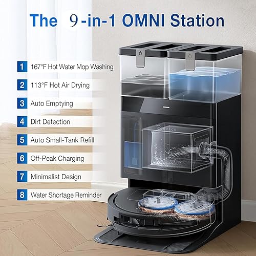 Miniatura 6 de ECOVACS DEEBOT T50 Omni Robot Aspirador y trapeador, 3.19 pulgadas, ultra delgado, succión de 15,000 Pa, ZeroTangle 2.0, limpieza de bordes TruEdge,