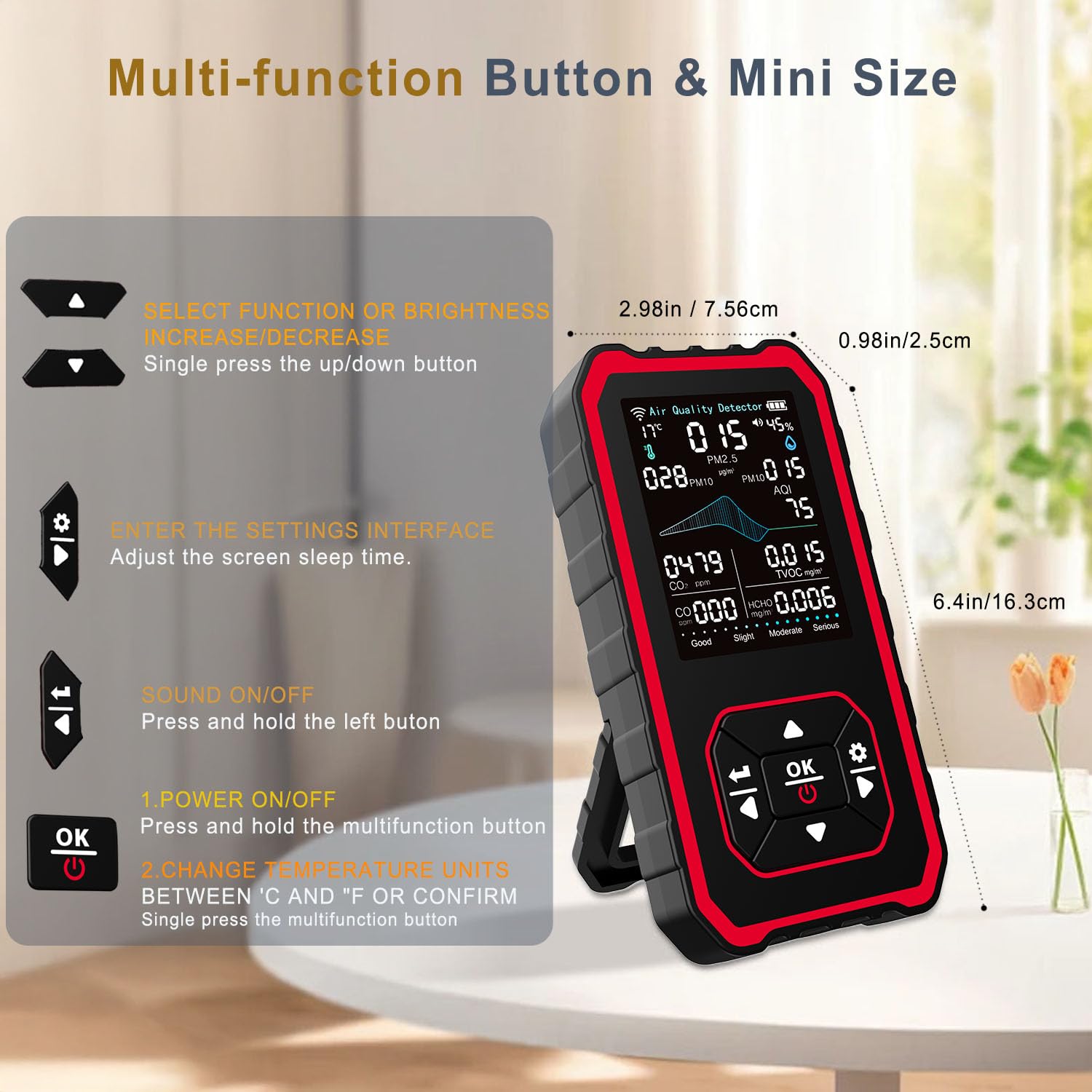Rilevatore di Qualità dell'Aria Interno 10 in 1, Monitor Digitale con Rilevazione PM2.5 PM10 HCHO TVOC AQI,Sensore di Temperatura e Umidità,Ricarica USB,Portatile per Casa, Ufficio, Viaggi e Grow Tent