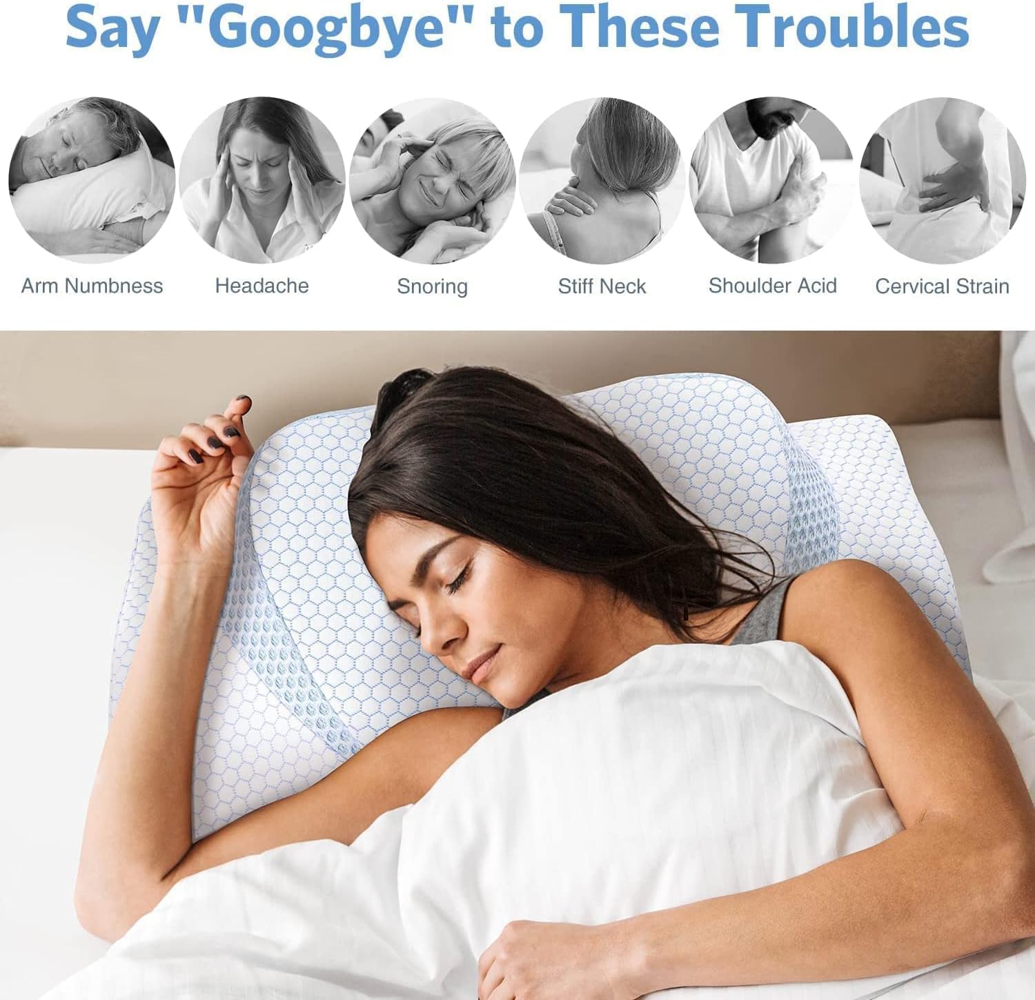 Sufuhom CertiPUR-US Contour Memory Foam Pillow, Cervical Neck Support Pillows for Head Neck Pain Relief, Ergonomic Sleeping Orthopedic Pillow for Side, Back, Stomach Sleepers, Standard 100 by Oeko-TEX : Home & Kitchen