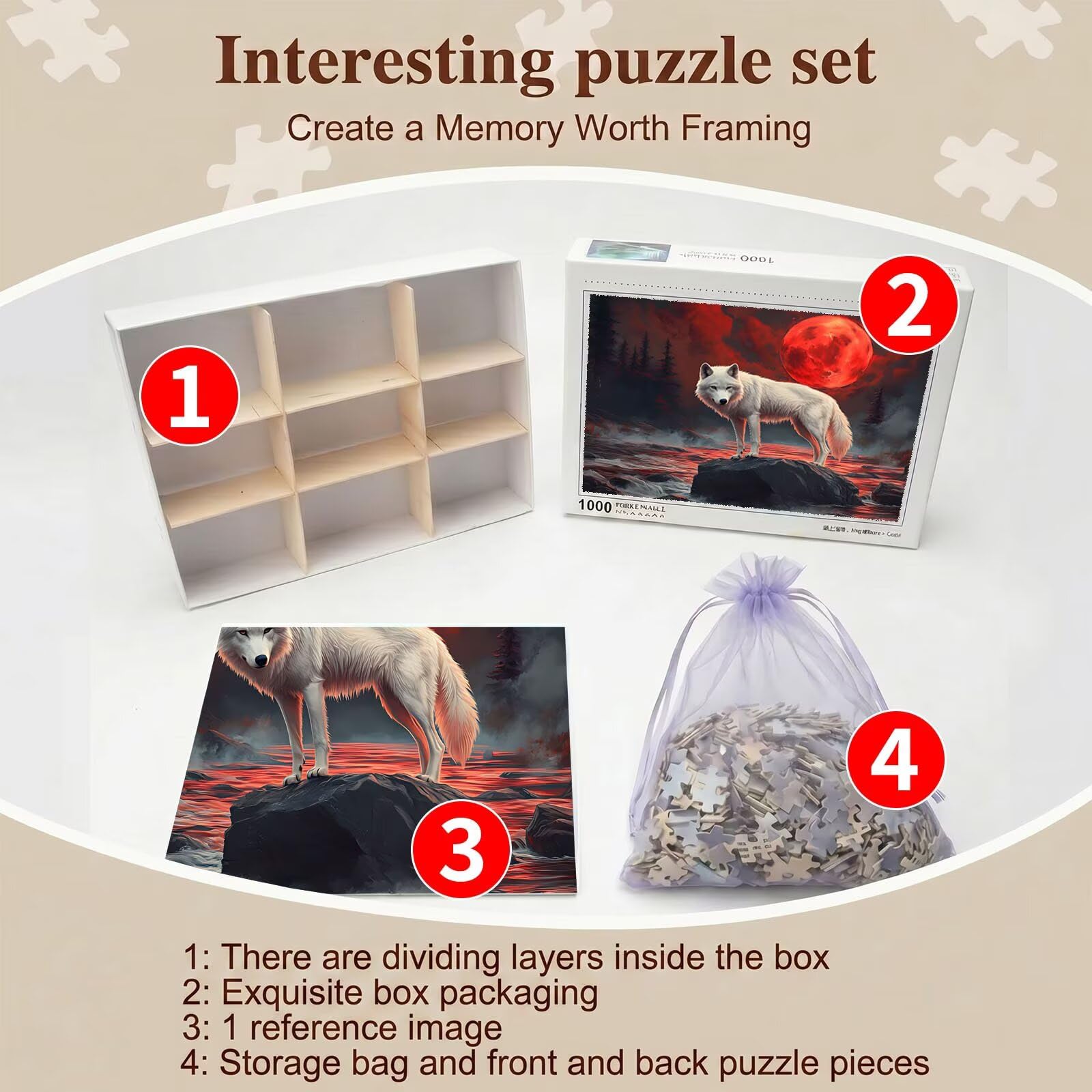 Puzzle 5000 Pezzi Classici, Puzzle Lupo luna 156 x 105 cm, Gioco Educativo e Antistress in Legno con Poster Incluso, Ttività DIY per Famiglia, Regalo per Appassionati, Decor Parete Casa, f0-609