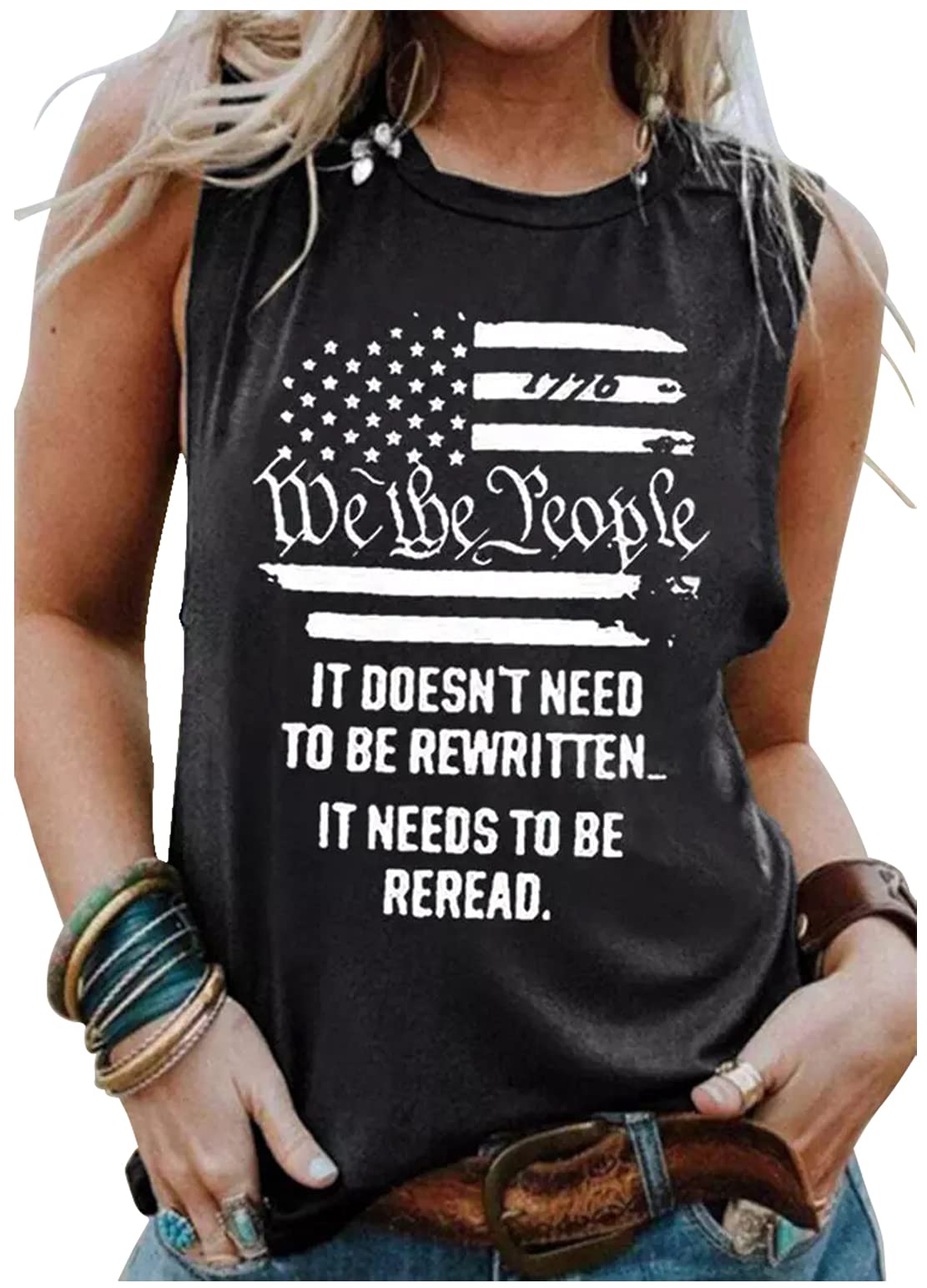 It Needs to Be Reread American Flag Tank Tops for Women Summer Casual Sleeveless T Shirts 4th of July Graphic Tank Tops