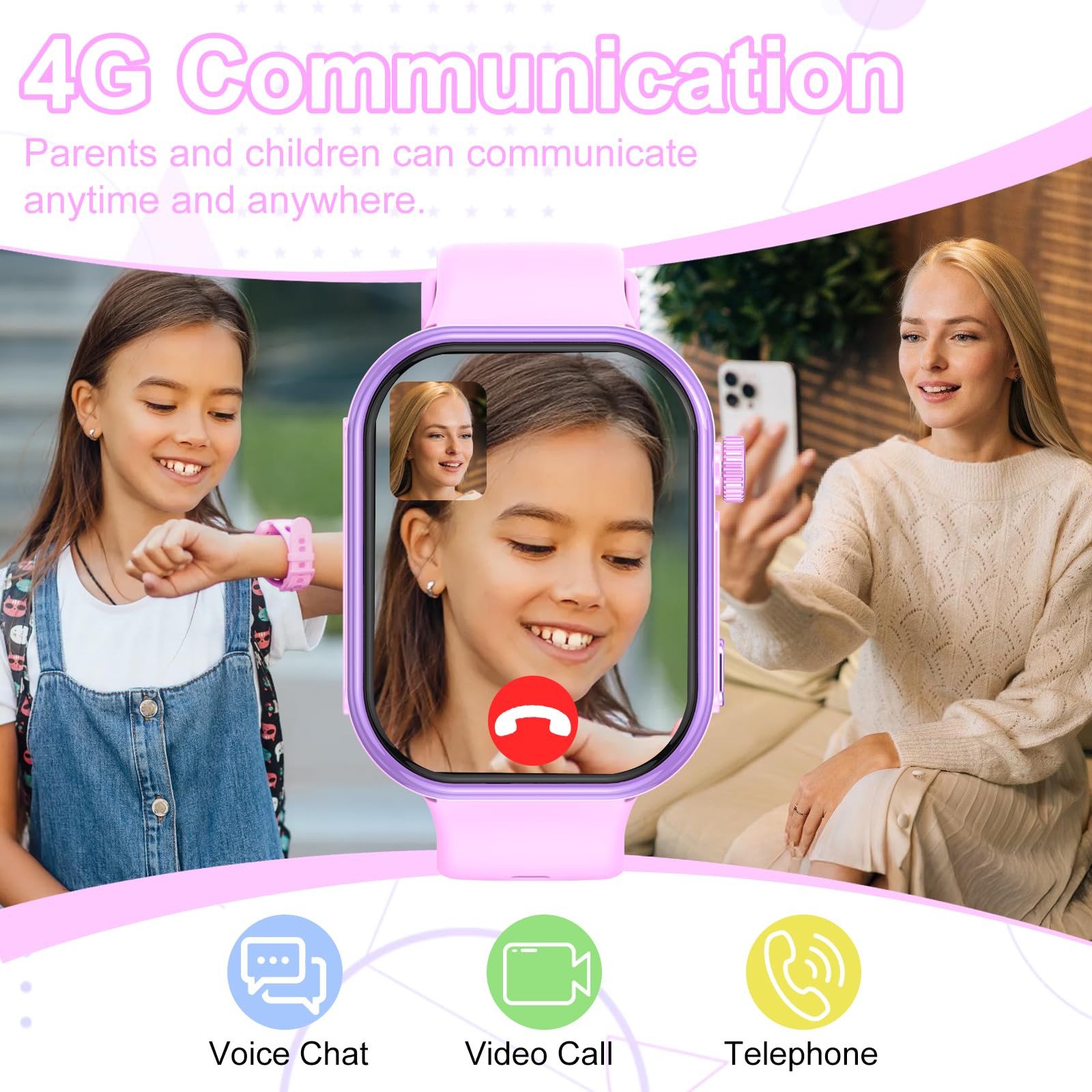 Smartwatch Bambini GPS con SIM, Orologio Gps Bambini HD Video,Telefono, 4G con Videochiamata, SOS, 7 Giochi Sveglia Modalità Classe Contapassi Ottimo Regalo per Bambini e Bambine dai 5 ai 14 anni