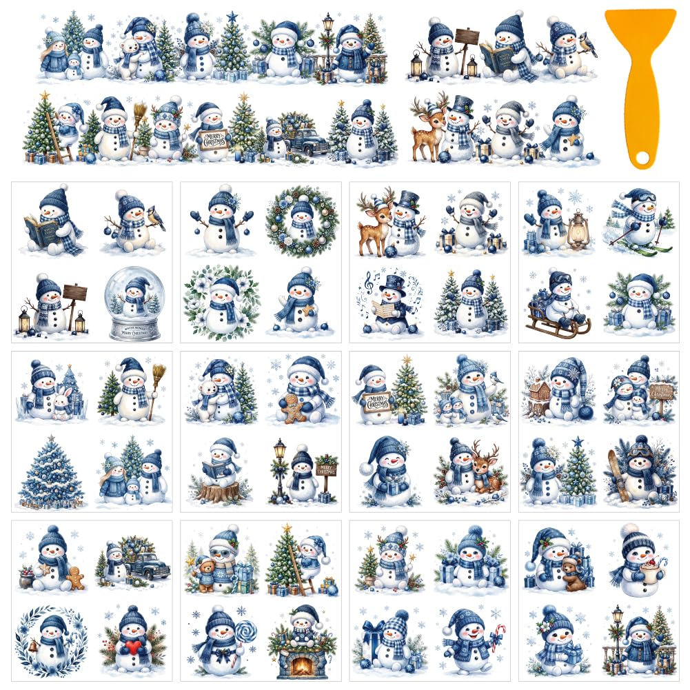 arricraft 12pcs Furniture Decals, Christmas Snowman Rub on Transfers