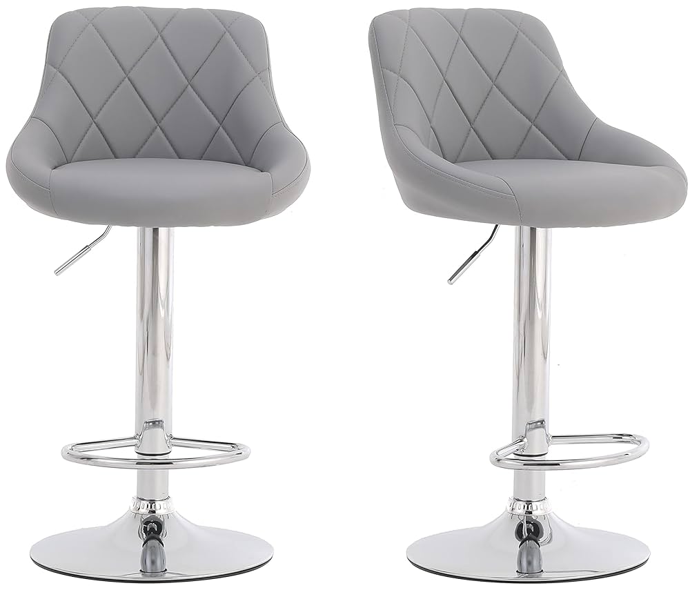 Illhouse Odern Bar Stools Set, Leatherette, Adjustable Swivel Gas