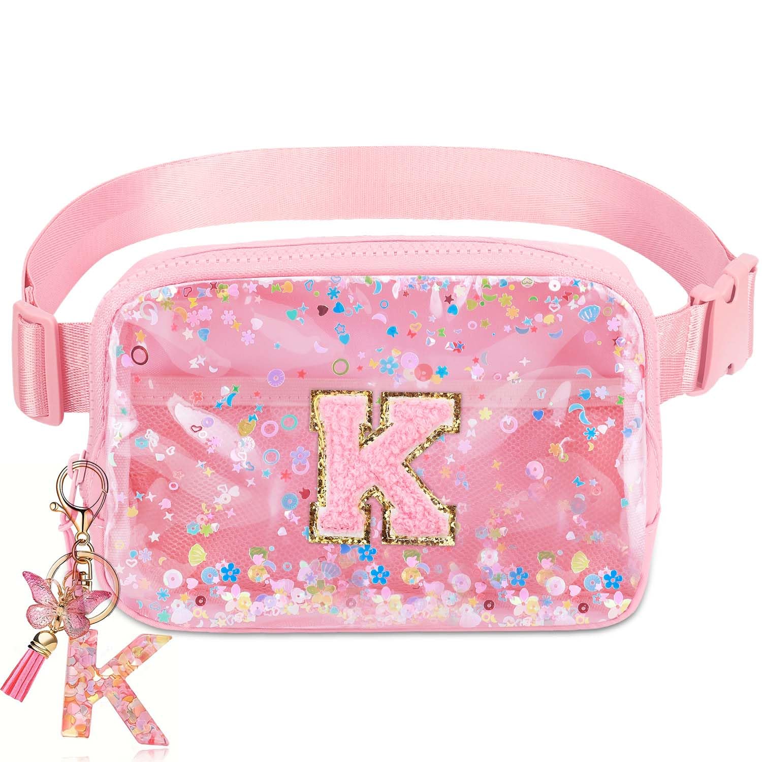 Initial Fanny Pack for Girls - Belt Bag for Teens Kid Teen Girl Kid Birthday Gift Pink K
