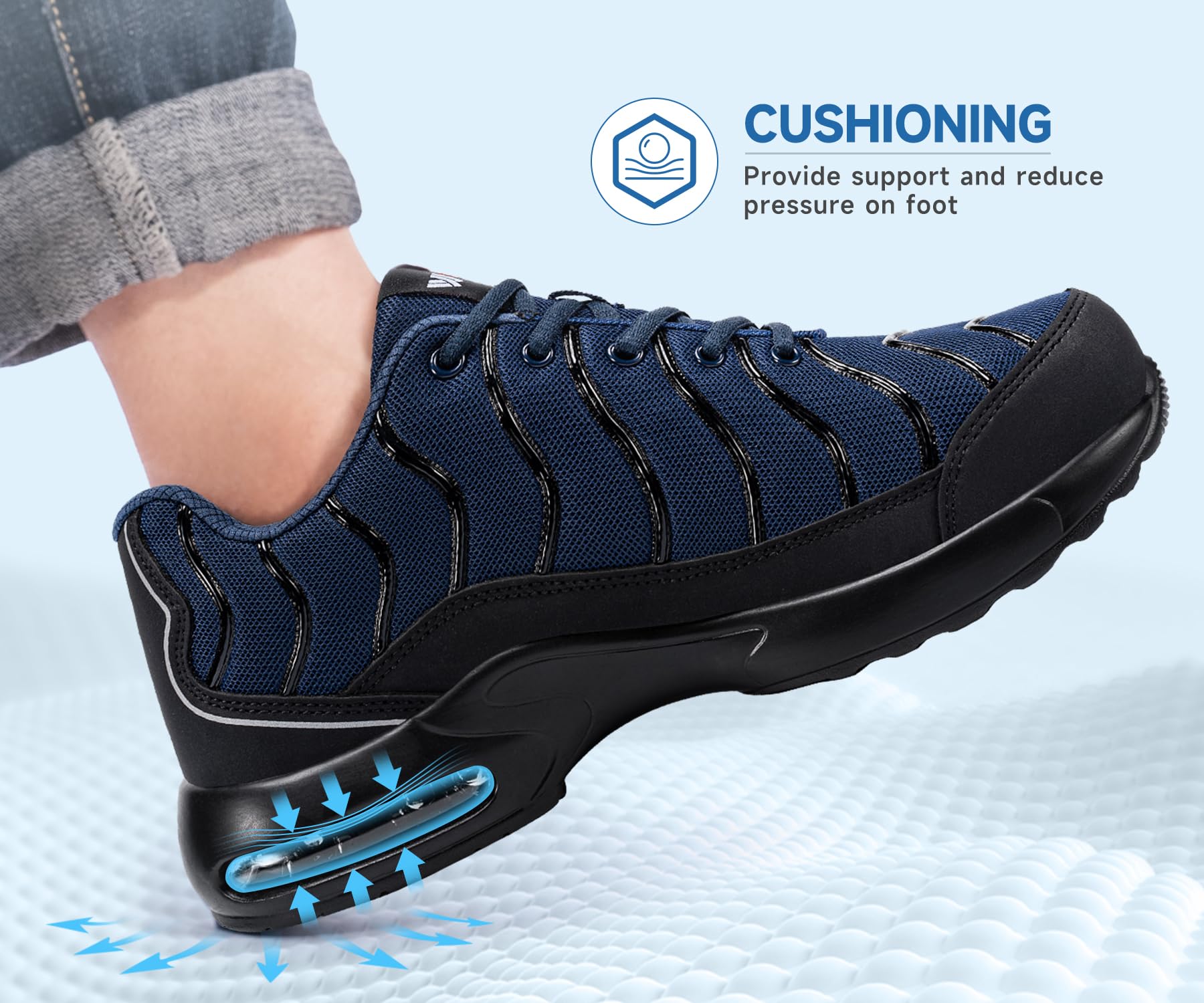 LARNMERN Buty robocze dla mężczyzn i kobiet, lekkie, szerokie i normalne, uniseks, odporne na przebicie, sportowe buty ochronne, stalowe nasadki, komfortowe, oddychające, amortyzacja, poduszka
