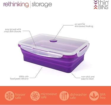 Kitchen Home Thin Bins Collapsible Containers Set of 2 Extra Large Rectangle Silicone Food Storage Containers BPA Free, Microwave, Dishwasher and Freezer Safe