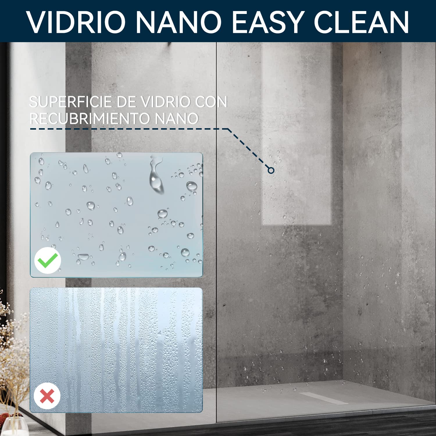 SONNI Mampara Ducha Negra Fija Antical 100x200cm Mamparas de Ducha Frontales de Vidrio Templado 10mm con Barra Estabilizadora y Perfil Negro