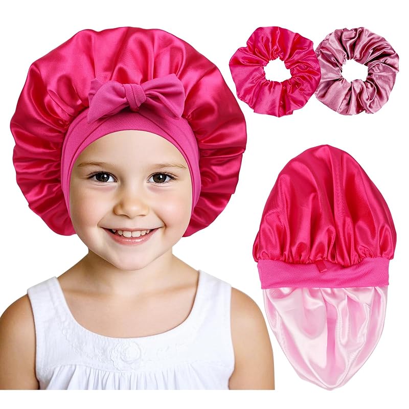 Touca de cetim infantil Himoswis com tiras ajustáveis e 2 scrunchies