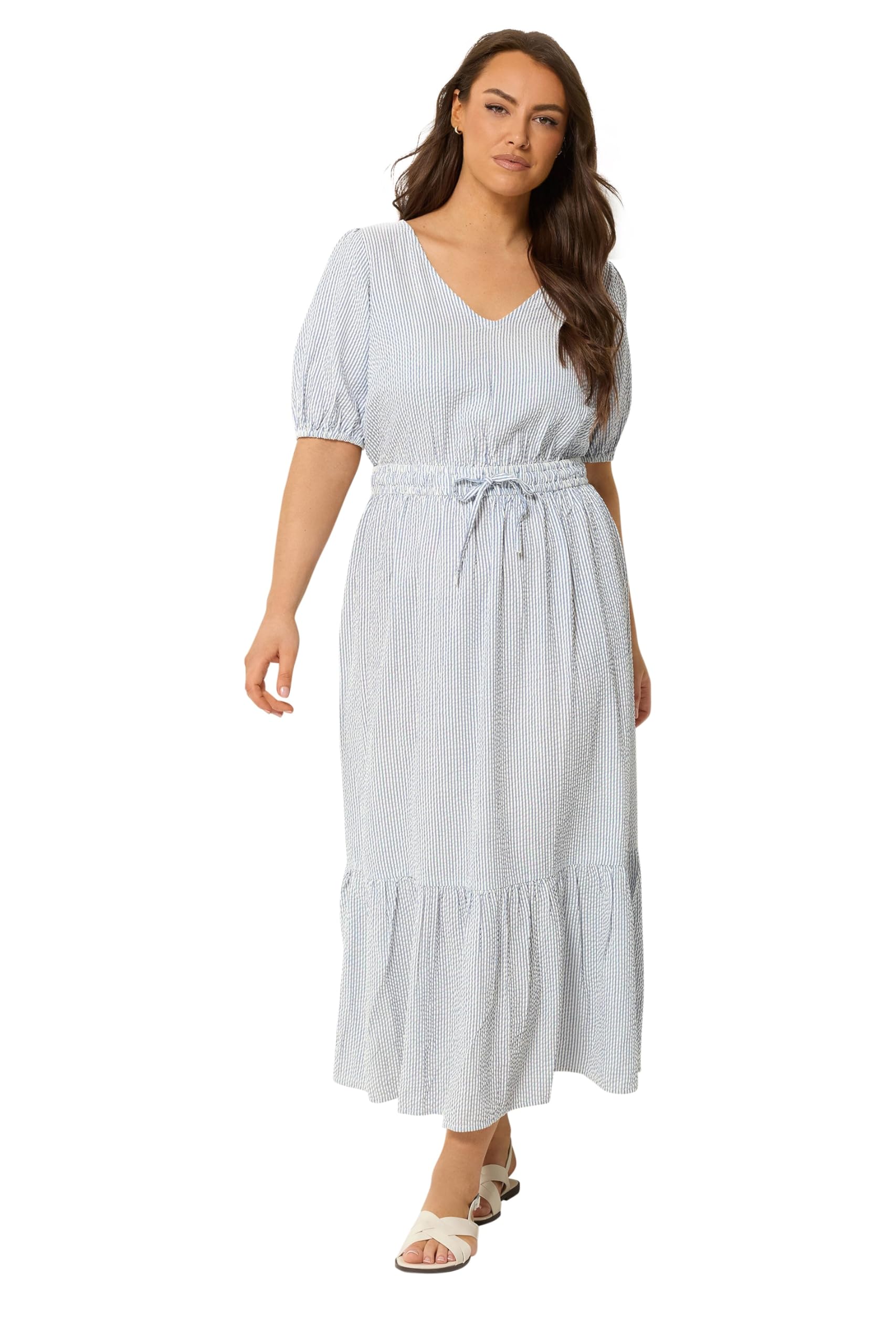 Yours Women's Light Blue Stripe Maxi Dress In | Size: 22-24