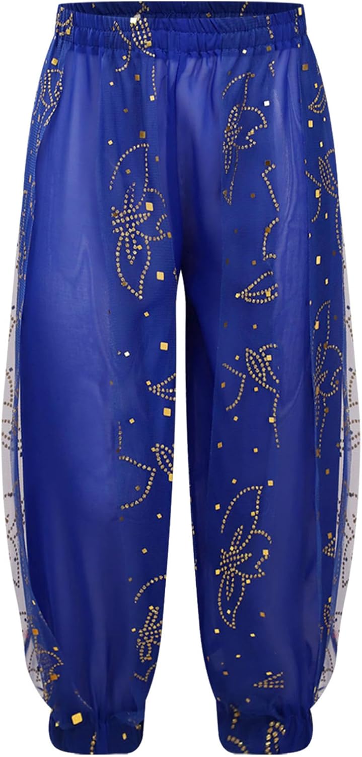 Hularka Kids Girls Shiny Floral Print Bloomer Belly Dance Harem Pants Tribal Arabic Halloween Trousers Dancewear