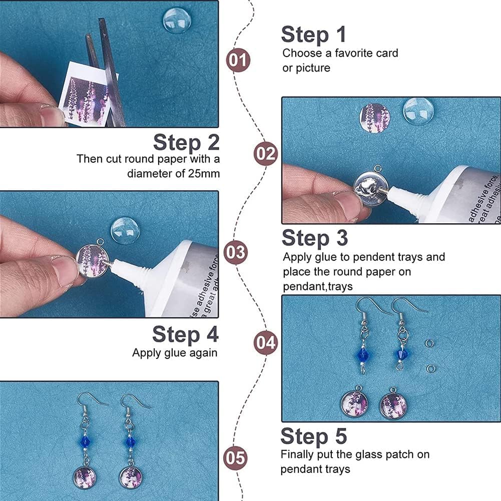 UNICRAFTALE 60Sets Flat Round Blank Dome Pendant Making Kit Stainless Steel Cabochon Bezels Base Setting with Glass Cabochons Tray 14mm for Necklace Jewelry Making - Image 5