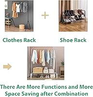 Vista 7 de JIUYOTREE Perchero de Metal para Ropa de 43.3 Pulgadas Perchero de Ropa Abrigos con Estante Inferior Perchero de Ropa para Colgar Ropa Abrigos Gris