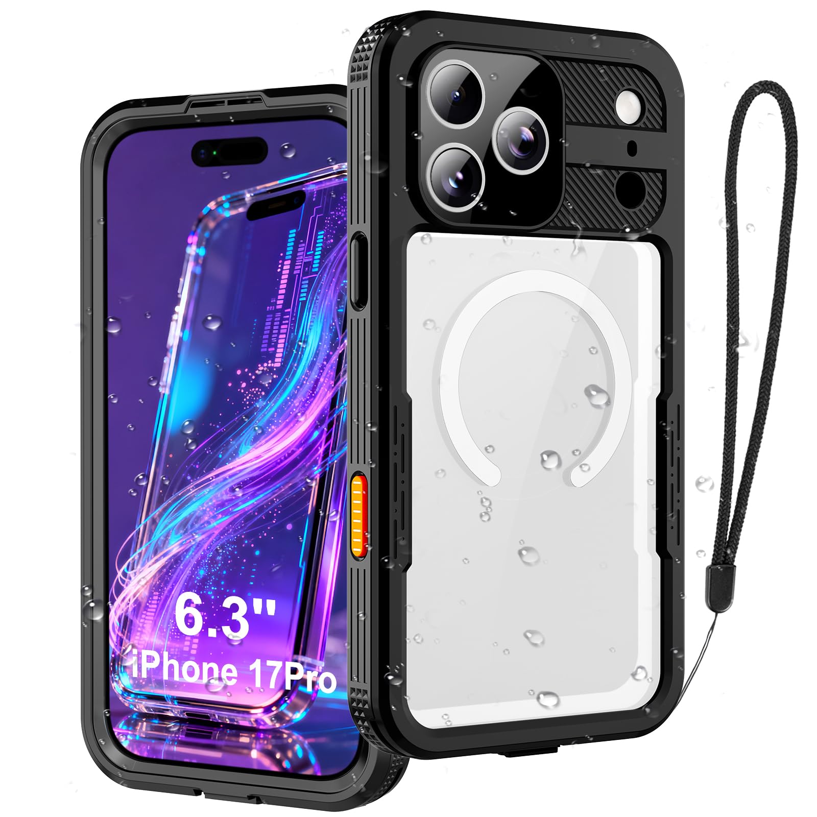 FXXXLTF Phone Case for iPhone 17 Pro, IP68 Submersible [6.6FT] Military Grade Waterproof Shockproof with MagSafe Compatible Wireless Charging,