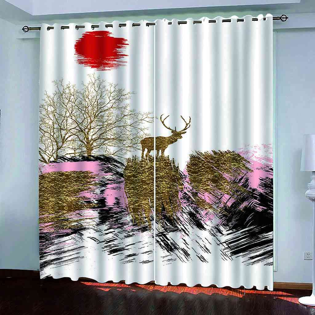 Rideau occultant salon et chambre d'enfants motif wapiti doré