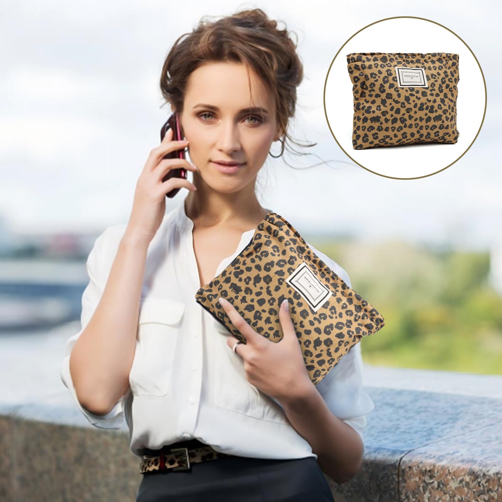 VEGCOO 2 Pezzi Borsa per Cosmetici per Donna, Stampa Leopardo Pochette con Cerniera Trousse Trucchi Organizer, Pochette Trucchi Viaggio per Regalo Compleanno Natale (Leopardo B)