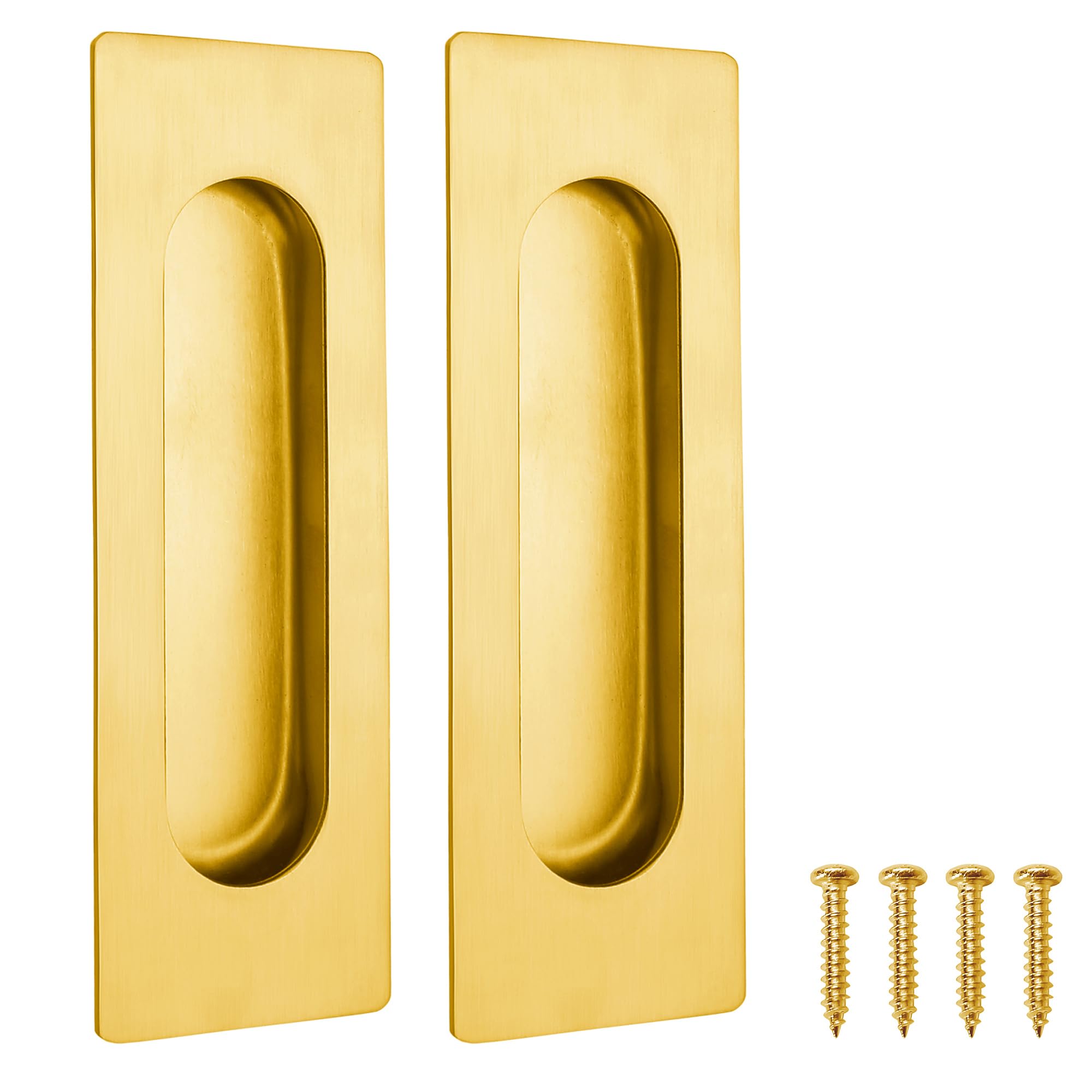 Malimali 4.72 Inch Recessed Finger Flush Pulls for Kitchen Cabinet, Closet, Sliding Cupboard Door Handle - Brushed Gold Stainless Steel Rectangular Door Pulls Replacement Hardware (2 Pack)