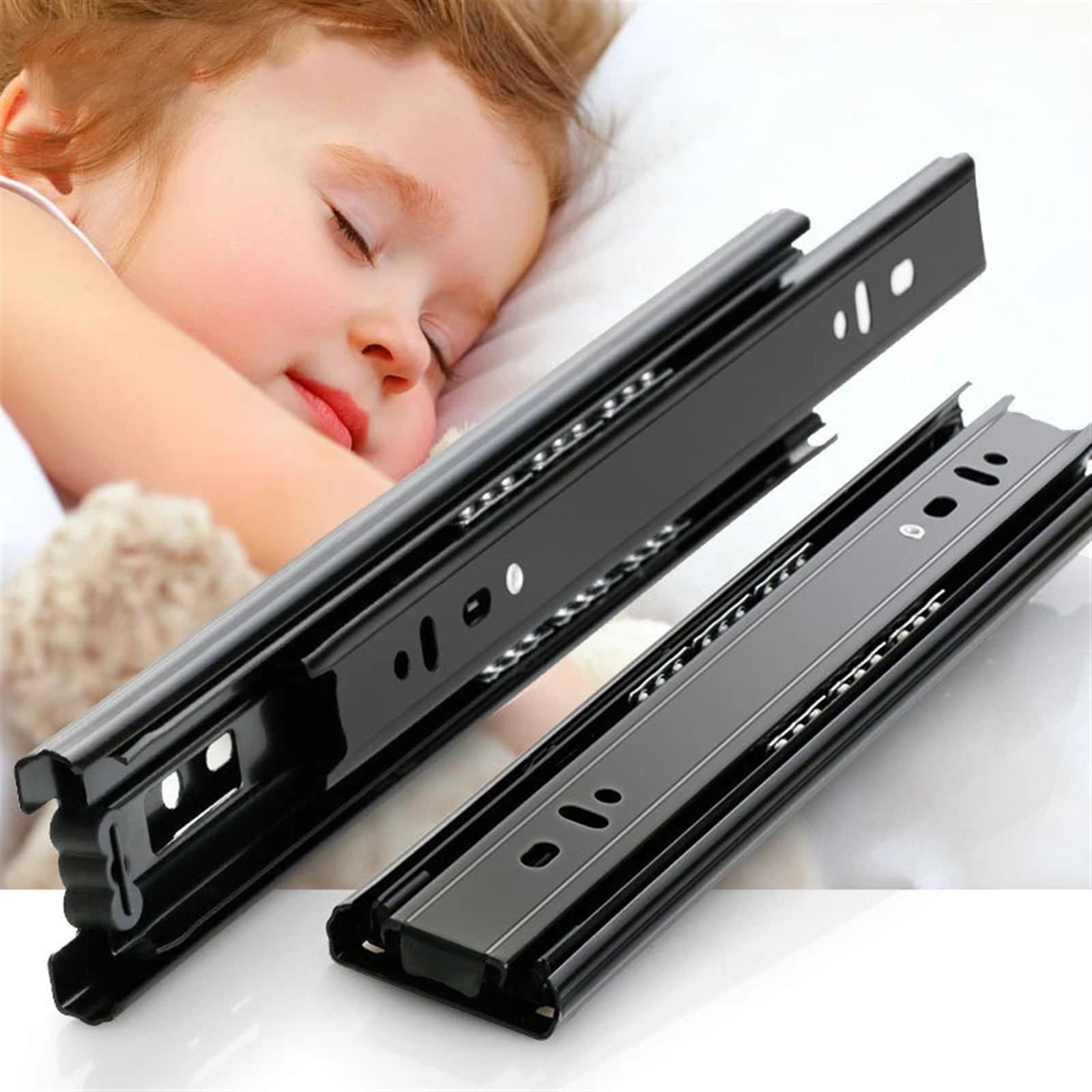 Drawer Runners 25cm-50cm Stainless Steel Cabinet Slides Soft Close Three-Section Drawer Rails Buffer Damper Hardware Slide(Damping 12)