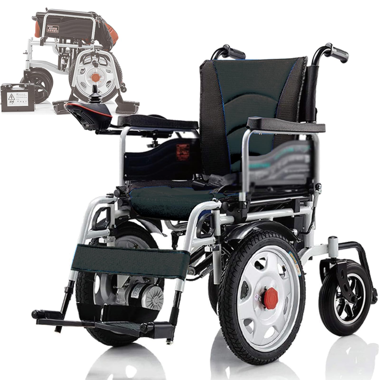 Sedia a rotelle elettrica, leggera in fibra di carbonio, design pieghevole, portatile con batterie al piombo 12A, portata 20 km, facile da usare e trasportare