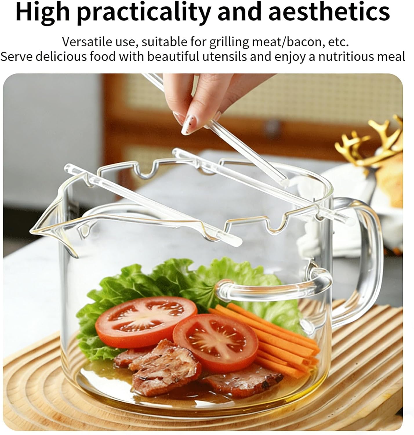Glass Microwave Bacon Cooker for Microwave Oven, Multifunctional Glass Bacon Cooker, Cooking Pot for Home Cooking, Picnics, and Barbecues, Easy Clean, Heat Resistant, Non-Stick Oil