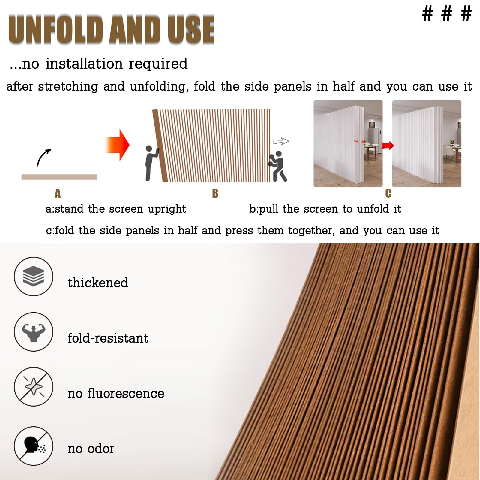 Divisorio leggero in carta ecologica – Paravento pieghevole e decorativo con design moderno, ideale per separare ambienti in soggiorno, ufficio o spazi pubblici(White,3 * 1.8m)