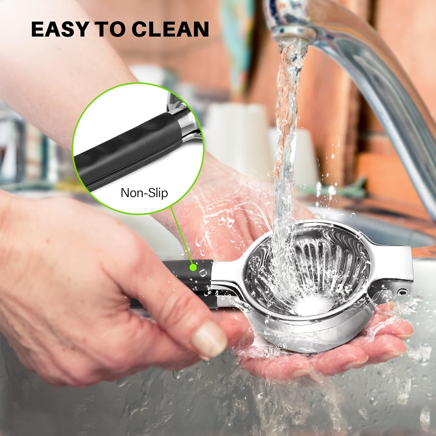 Lemon Squeezer Stainless Steel - Manual Citrus Juicer Large, Metal Lime Squeezer Hand Press, Orange Juice Extractor with Non-Slip Grip, Dishwasher Safe - TUISWO (Silver/Black)