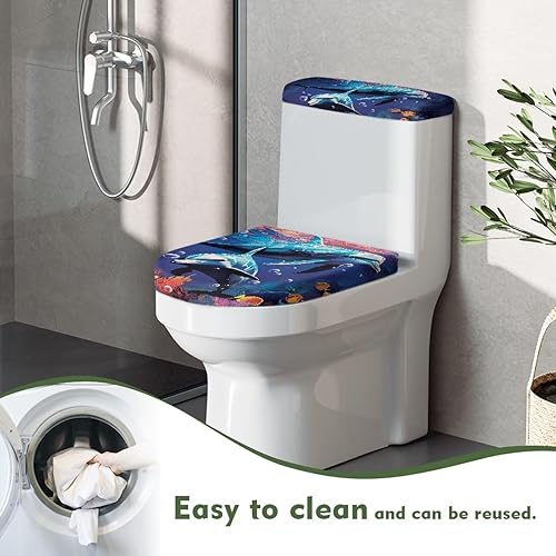 Miniatura 4 de Funda de repuesto para tapa de inodoro y tanque de inodoro Dolphin, accesorios de baño, cubierta de asiento de inodoro azul océano