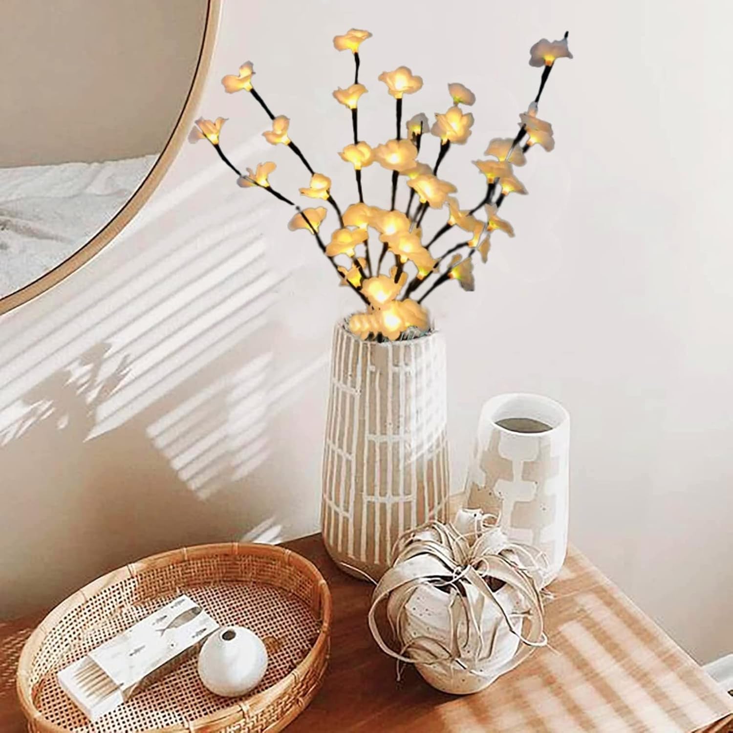 2 Pack Led White Plum Bossom Branch Light Battery Operated Artificial Lamei Floral Twig Light 30 Inch 20 LED for Home Vase Decoration (White Plum)