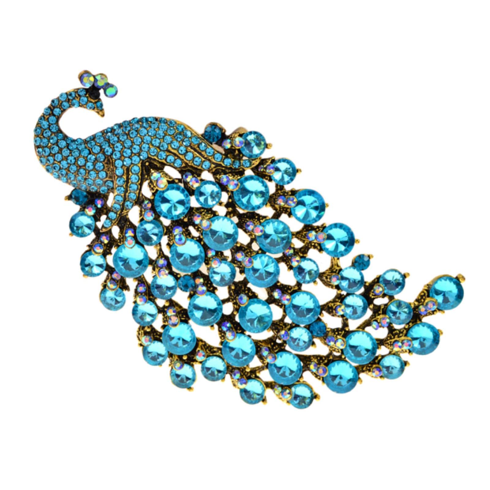 Lucky Angel Women's Blue Elegant Rhinestone Peacock Brooches For Large Crystal Animal Bird Pins Brooch Accessories Jewelry