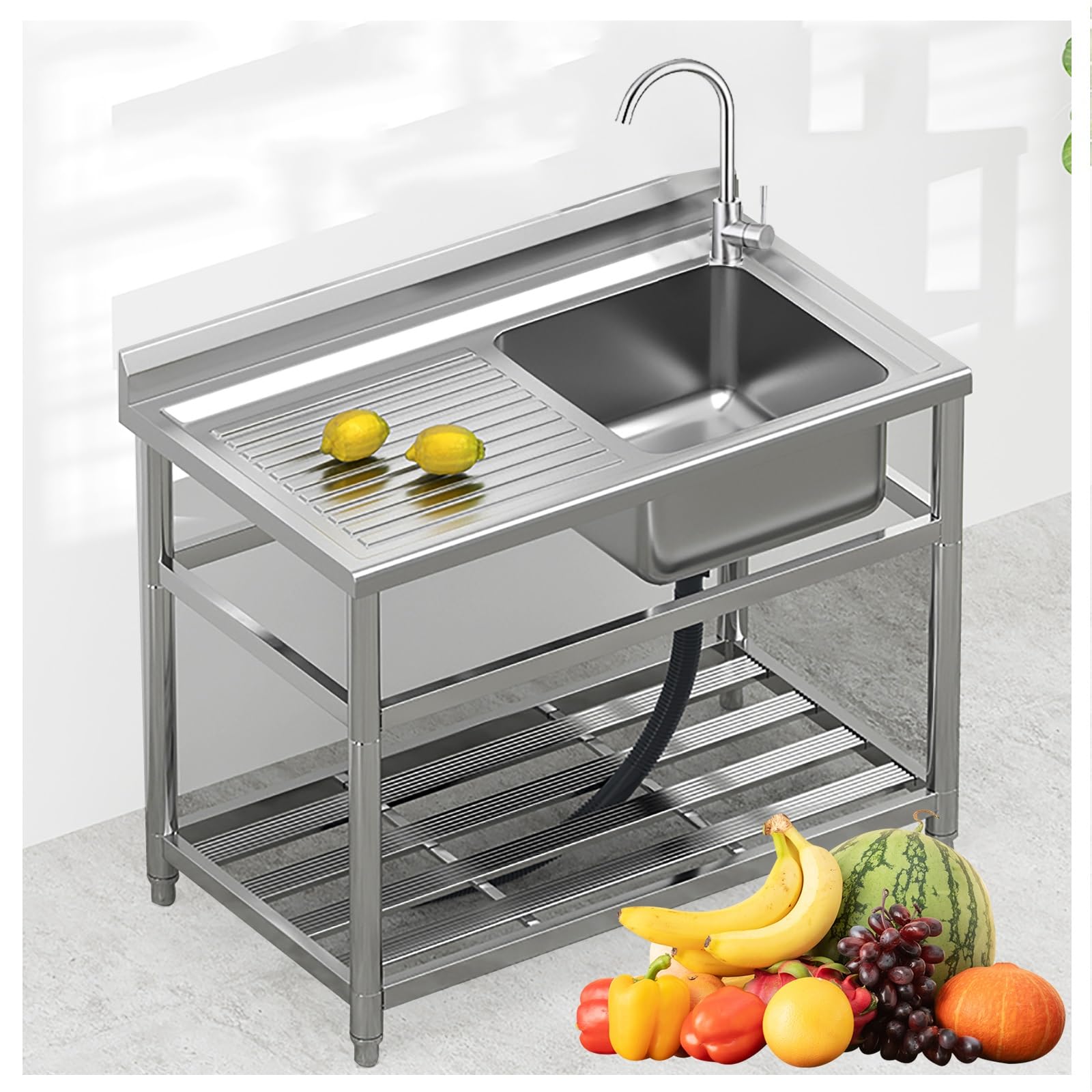 Kitchen Sinks Stainless Steel Sink, Outdoor Station, Industrial Sink, Stainless Steel U-Tility Sink, Commercial Pull Faucet Kitchen Sink, Faucet Combo with Strainer/Single Cold/Hot and Cold (Hot