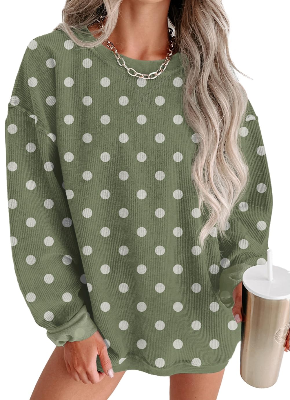 ONLYSTORY Womens Sweatshirts Oversized Cored Corduroy Pullover Tops