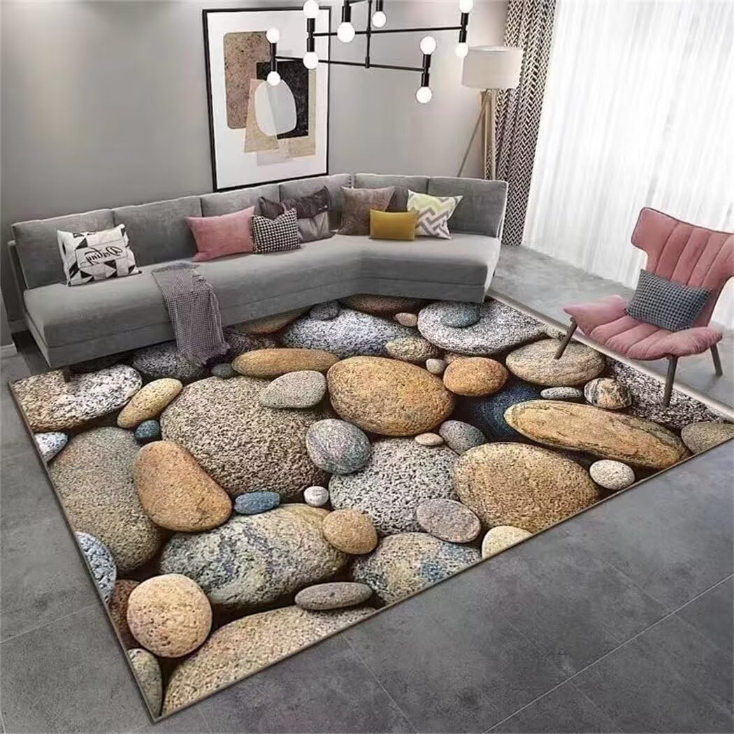 Tapis lavable en machine 200x250cm gris à motif pierre 3D antidérapant