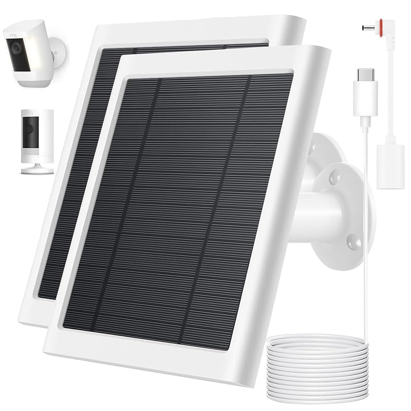 Painel solar de 6 W para câmera Ring Spotlight Plus/Pro e Stick Up Cam externa, com cabo de 2,74 m e adaptador USB-C para plugue tipo barril Ring, kit com 2