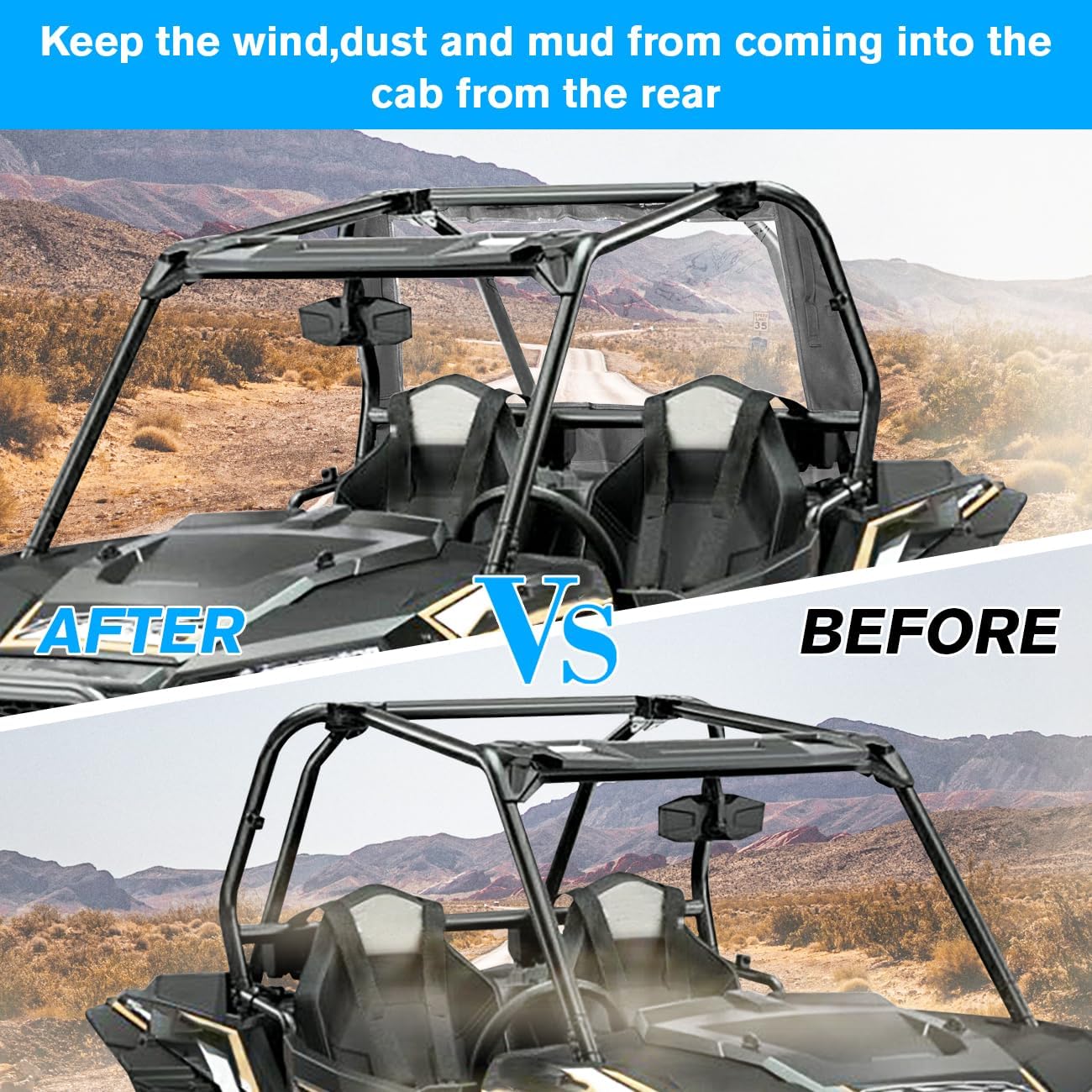 MFC Middle Clear Rear Window Windshield Compatible With For UTV Polaris RZR 900 1000 XP 4 Turbo Trail EPS 2014-2022 Soft Full Rear Windscreen Back Cover