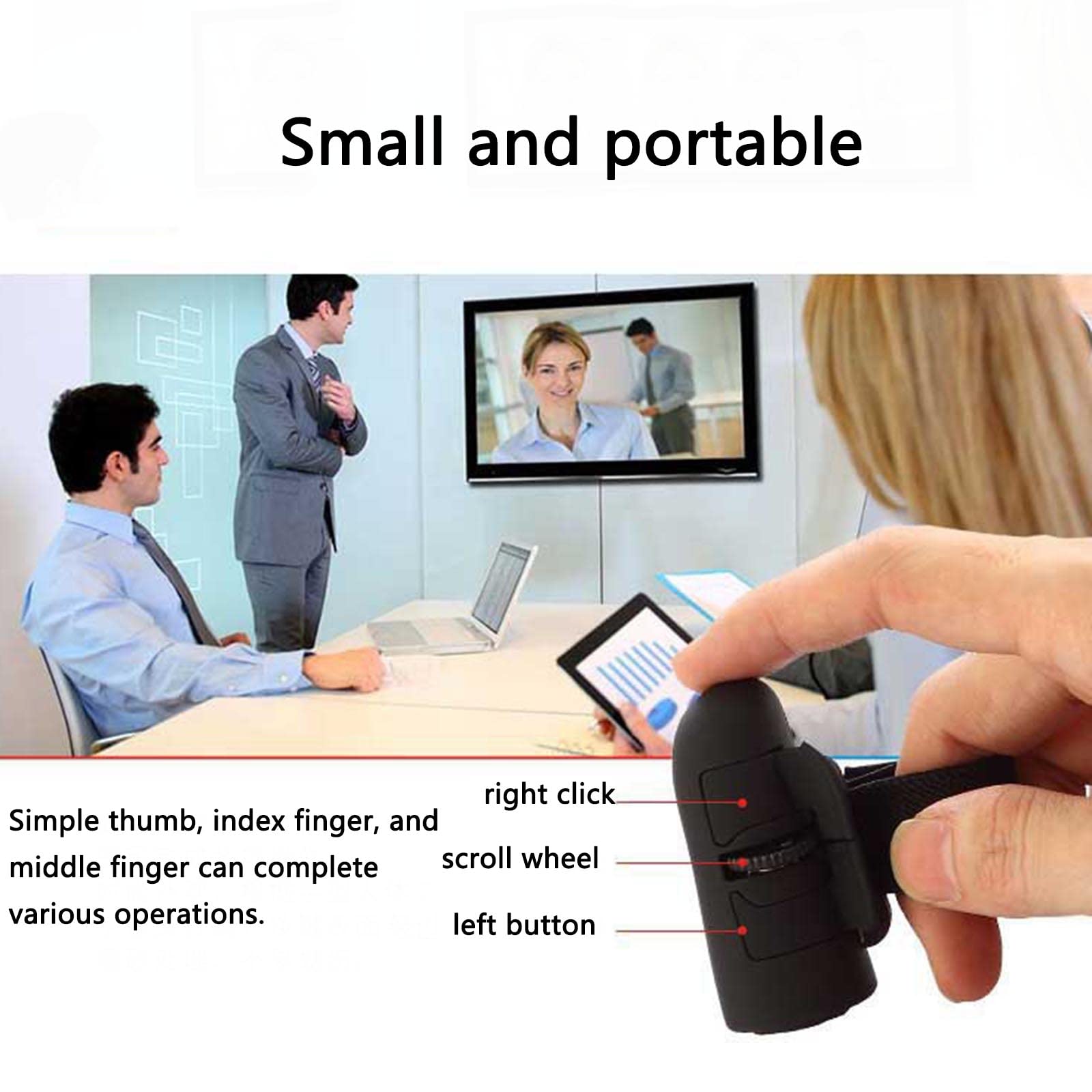 Mysz Mysz bezprzewodowa Mysz komputerowa do laptopa USB Ergonomiczna mysz Urządzenie wskazujące Mysz z palcem serdecznym Optyczna 2.4G Fashion Mini(Blu)