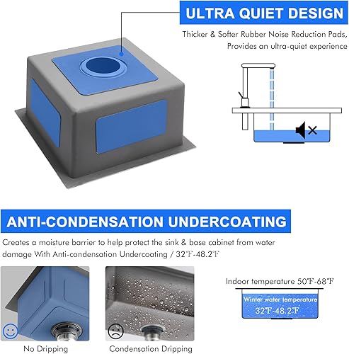 Vista 48 de MENATT Fregadero de cocina de 20 pulgadas, acero inoxidable SUS304 hecho a mano, fregadero de cocina con colador de fregadero (cepillado), 20 x 16 x
