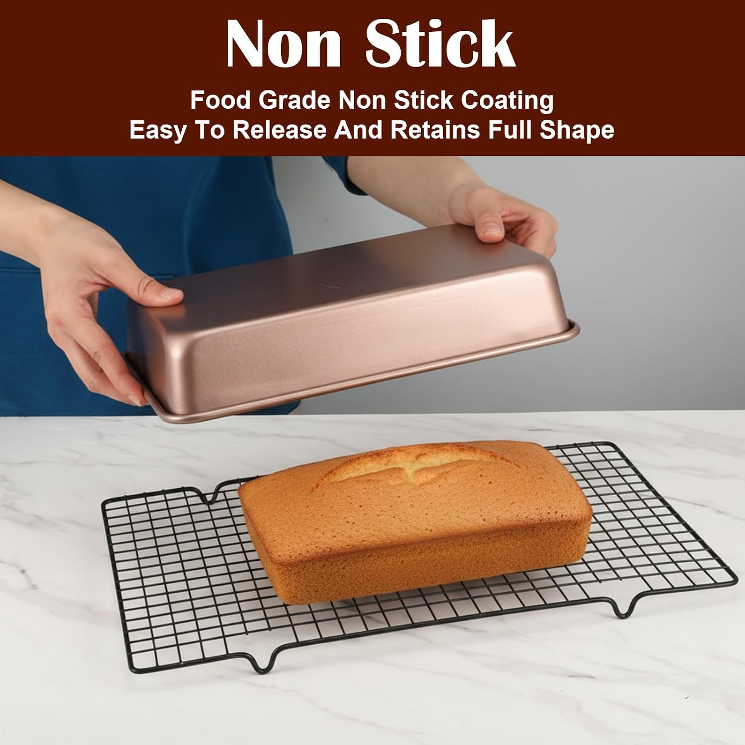 3 Pack Gold Rectangle Deep Baking Pans Set for Oven Heavy Duty Nonstick Cake Pans Baking Oven Tray for Cookie Brownie Cake Bread, 11x9x2 & 8.6x6.6 Inches, Easy Clean