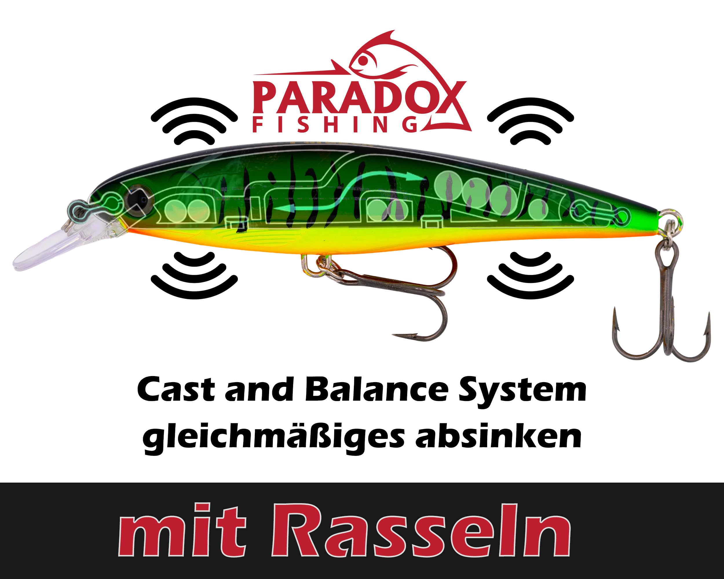 Paradox Fishing Juego de 4 señuelos de pesca de lucioperca, 13 g, 11 cm, con caja, cebo para lucioperca, perca