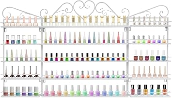 5 Tiers Wall-Mounted Nail Polish Storage Racks Metal, Nail Varnish Storage, Multifunctional Salon/Beauty/Nail Shop Organizer Holder, Nail Polish Shelf Stand, 3 Piece Set